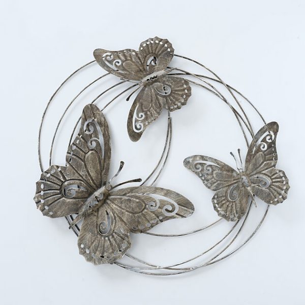 Wanddecoratie drie vlinders grijs